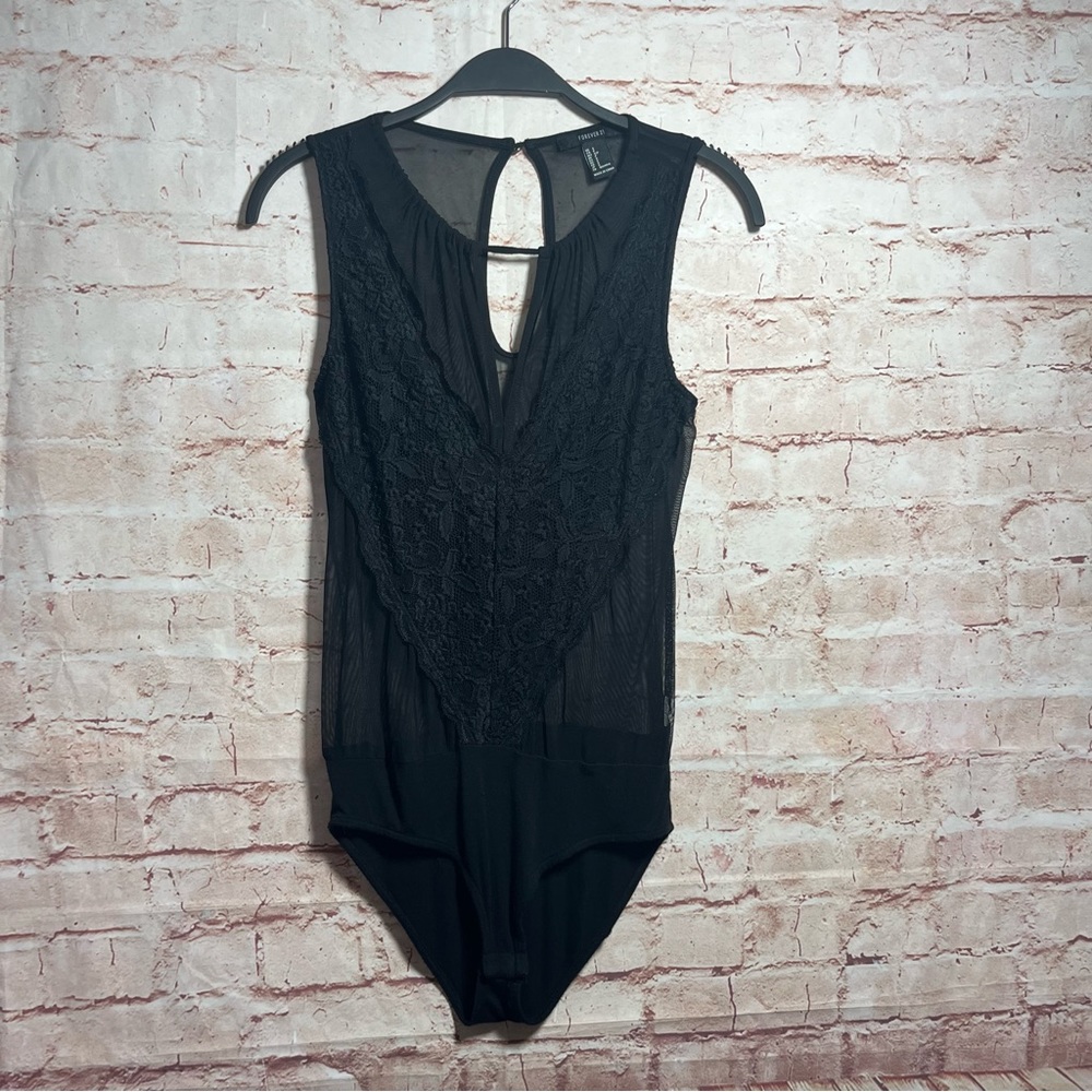 Black Forever21 mesh back mesh lace inset body suit size small